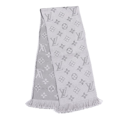 Louis Vuitton Wool Silk Logomania Scarf Pearl Grey 2 of 3