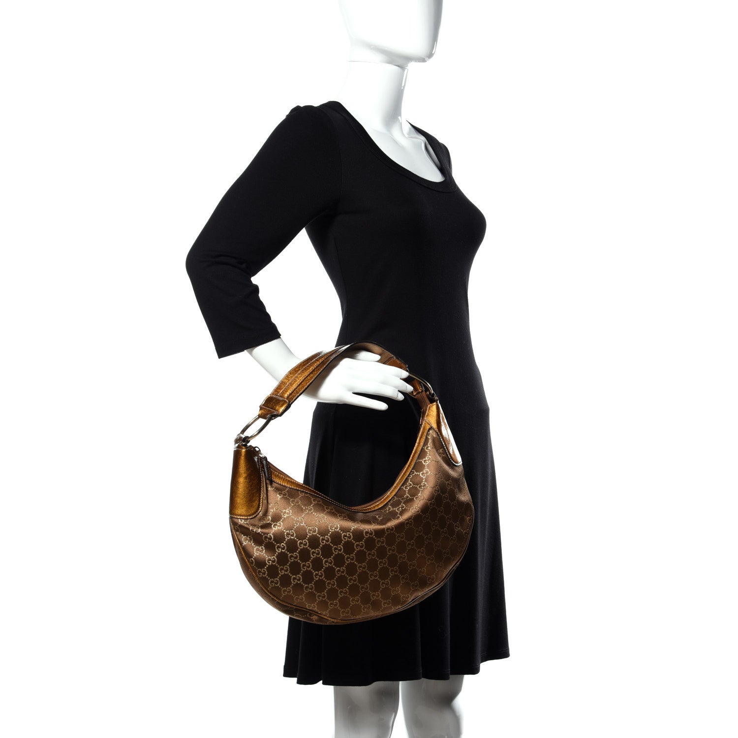 Gucci Satin Monogram Half Moon Hobo Bronze 2 of 9