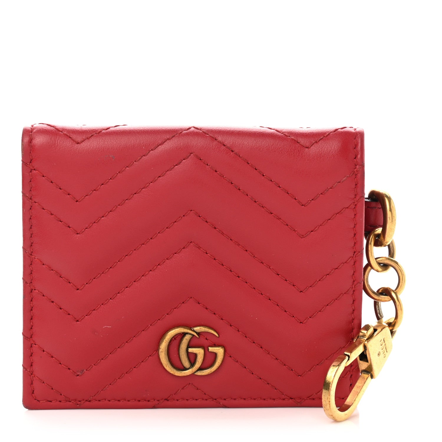 Gucci Calfskin Matelasse GG Marmont Key Case Card Holder Hibiscus Red 1 of 9