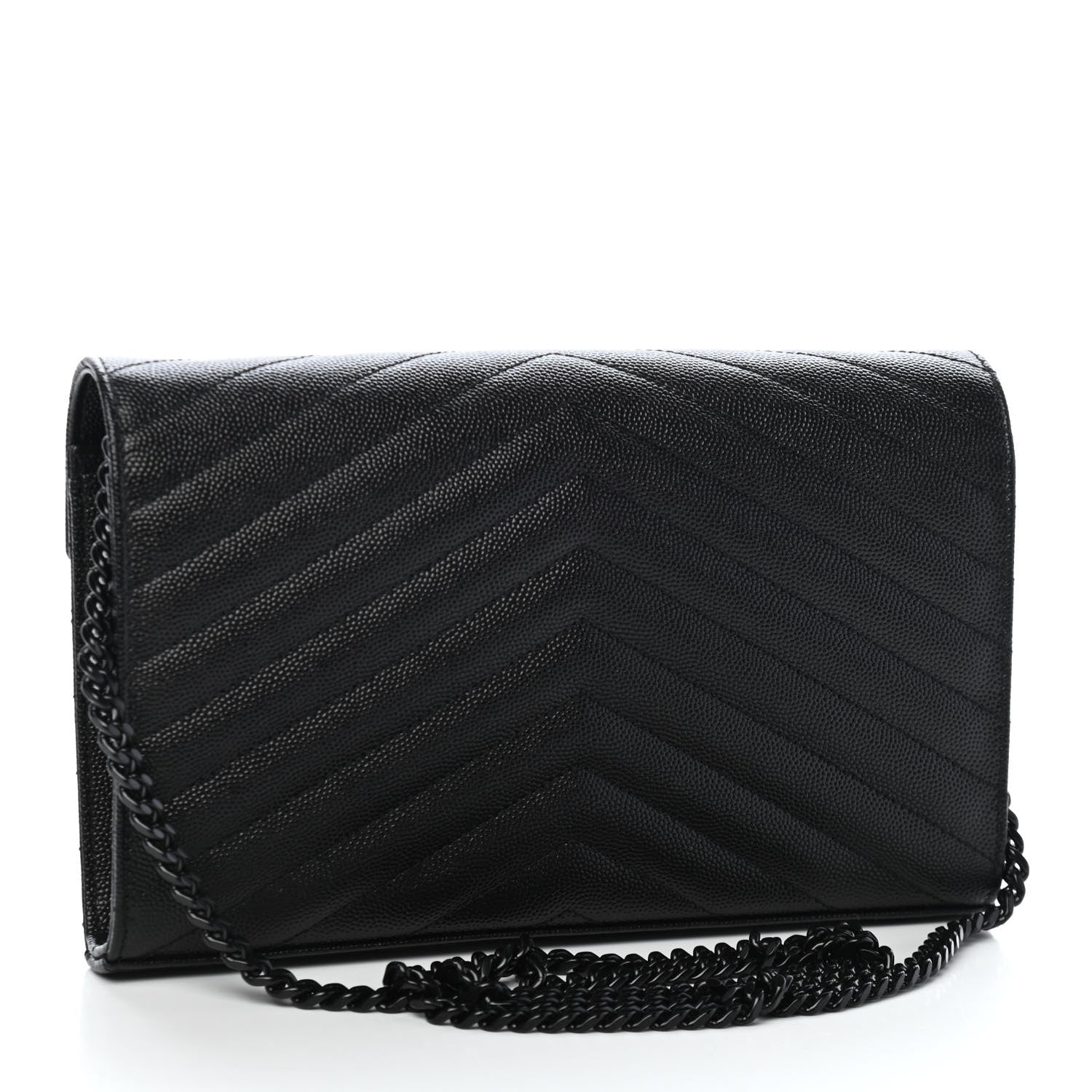 Saint Laurent Grain De Poudre Matelasse Chevron Monogram Chain Wallet Black 3 of 10