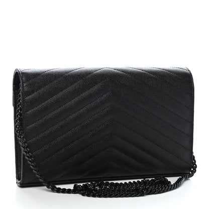 Saint Laurent Grain De Poudre Matelasse Chevron Monogram Chain Wallet Black 3 of 10