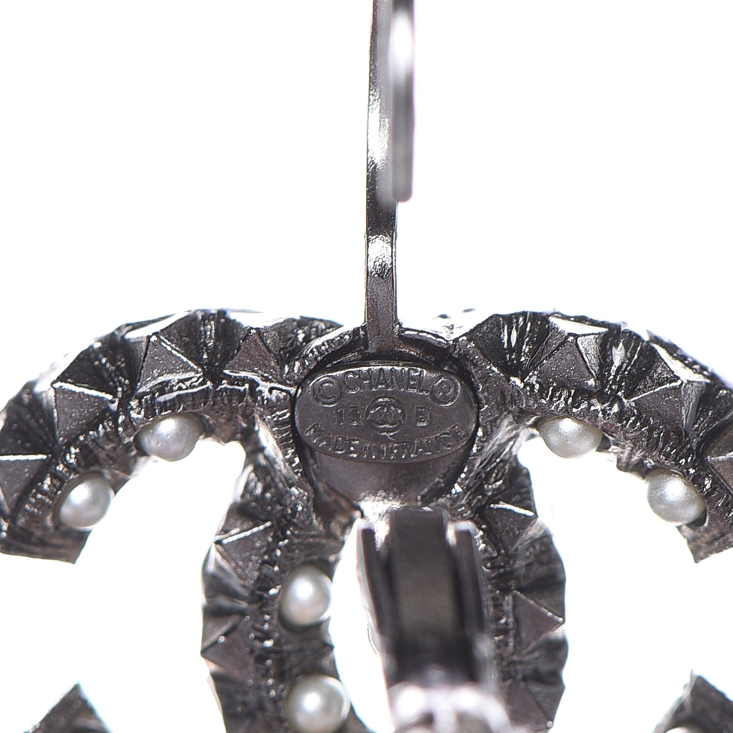 Chanel Ruthenium Spike Beaded CC Drop Earrings Black 3 of 4
