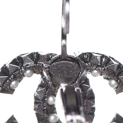 Chanel Ruthenium Spike Beaded CC Drop Earrings Black 3 of 4