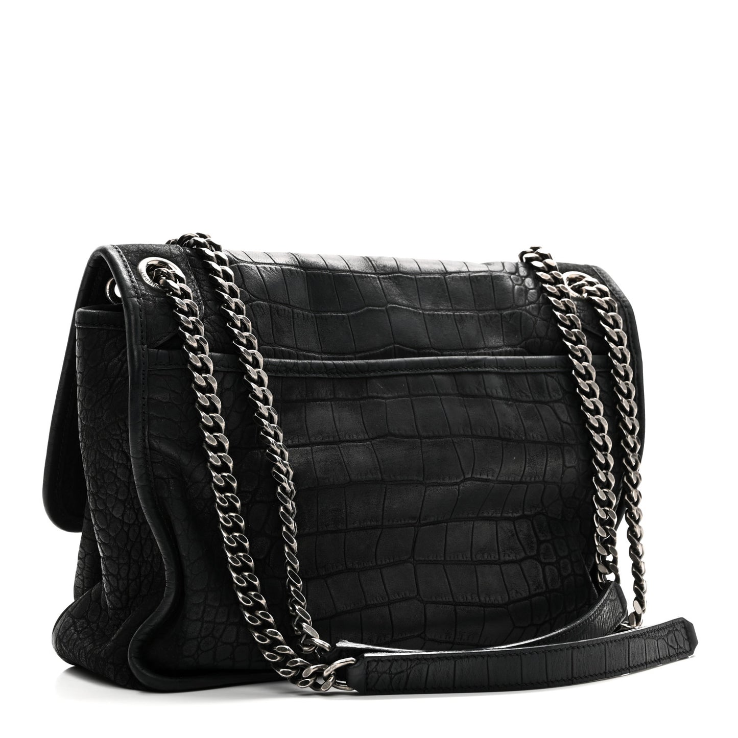 Nubuck Crocodile Embossed Monogram Medium Niki Chain Satchel Black