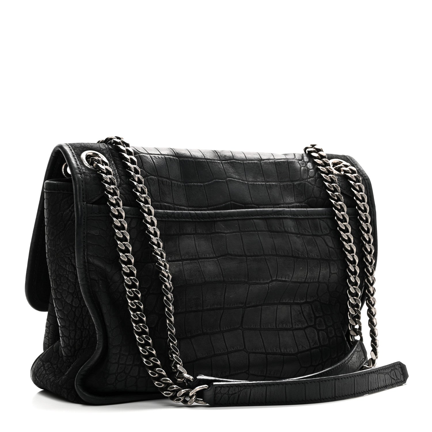 Saint Laurent Nubuck Crocodile Embossed Monogram Medium Niki Chain Satchel Black 3 of 10