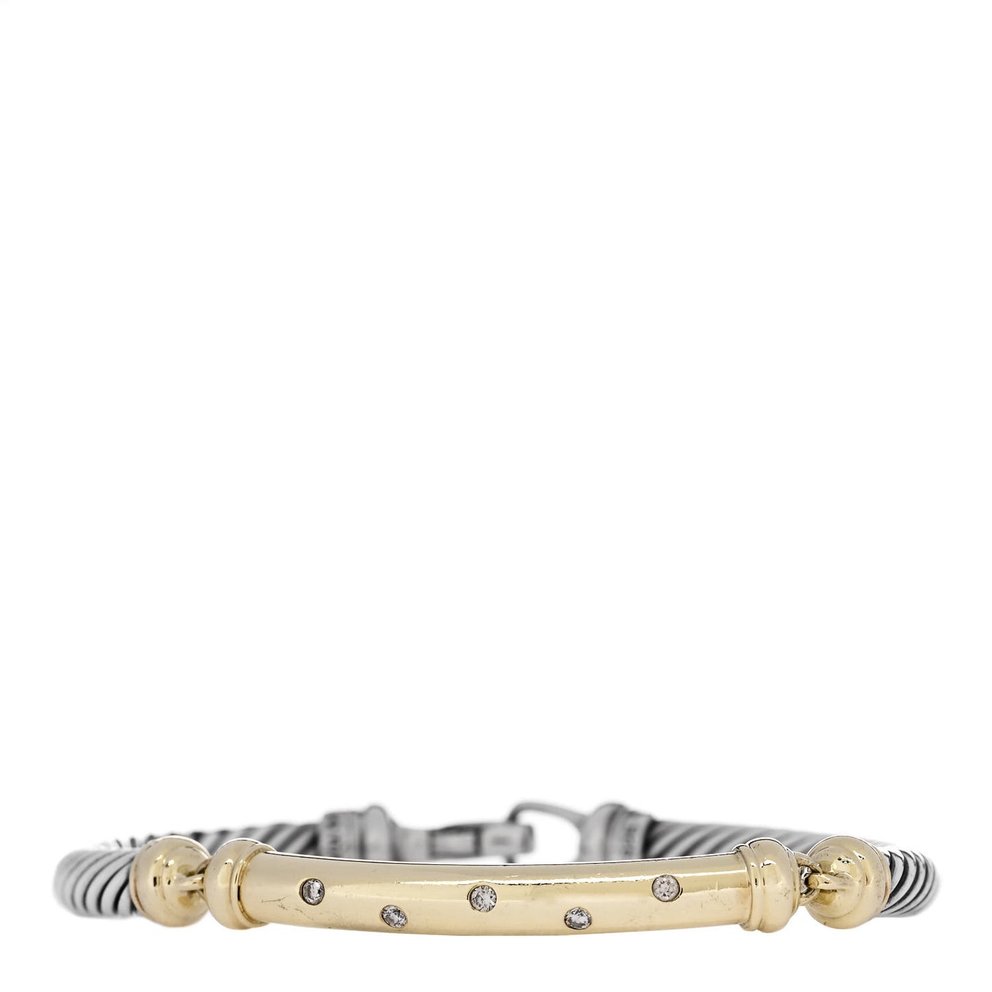Sterling Silver 14K Yellow Gold Diamond 5mm Metro Cable Bracelet