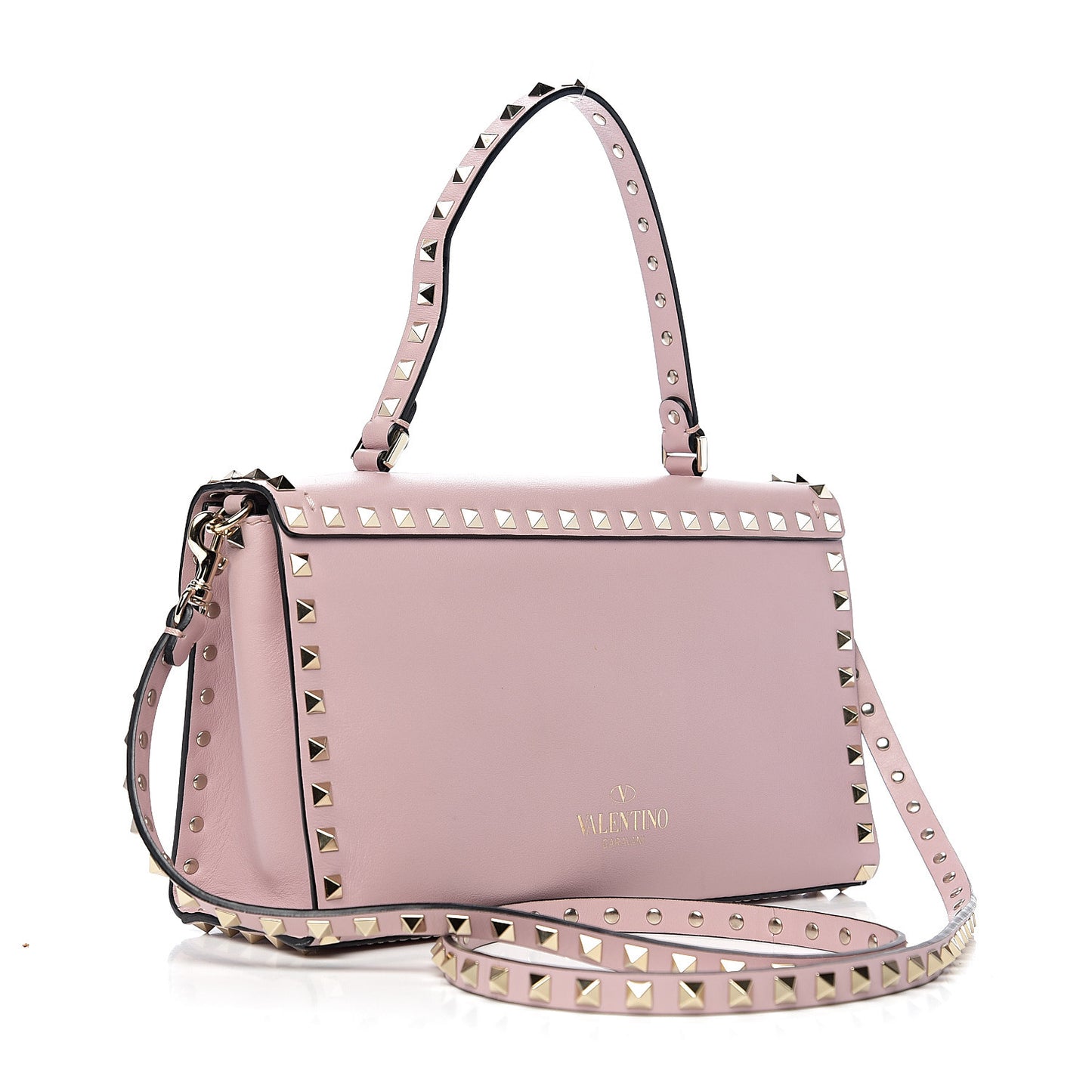 Vitello Small Rockstud Single Handle Flap Bag Cipria