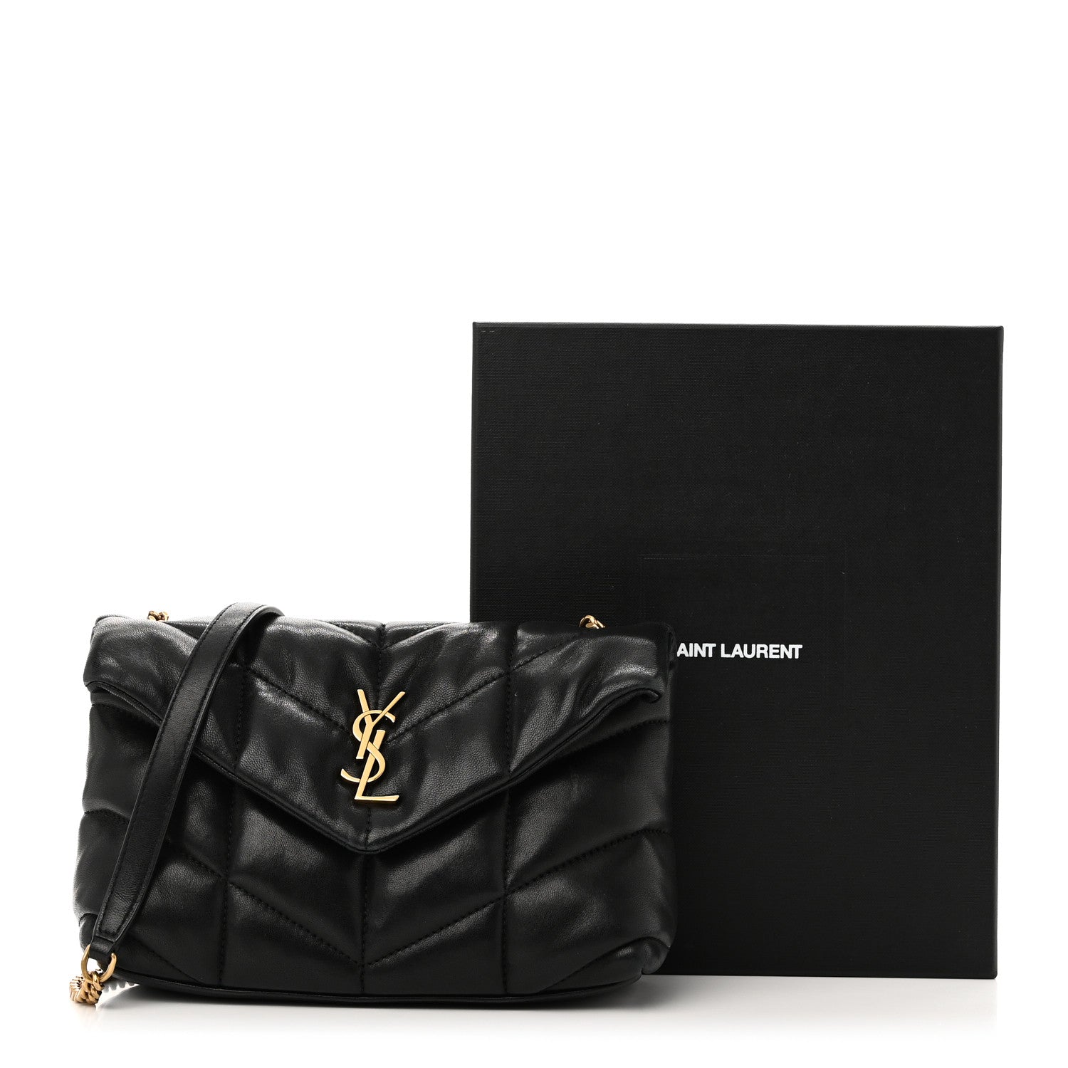 Saint Laurent Lambskin Quilted Toy Loulou Puffer Monogram Chain Satchel Black 11 of 11