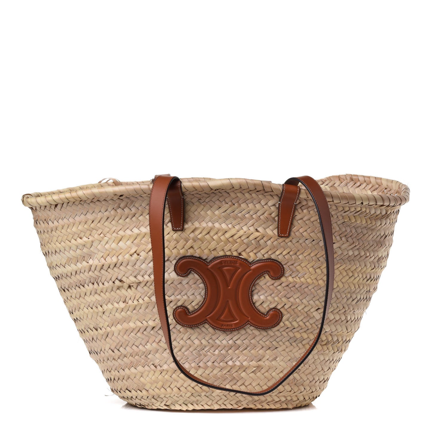 Raffia Calfskin Triomphe Medium Panier Tan