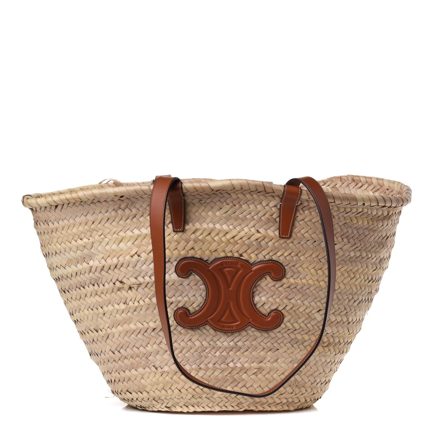 Celine Raffia Calfskin Triomphe Medium Panier Tan 1 of 4