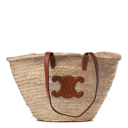 Celine Raffia Calfskin Triomphe Medium Panier Tan 1 of 4
