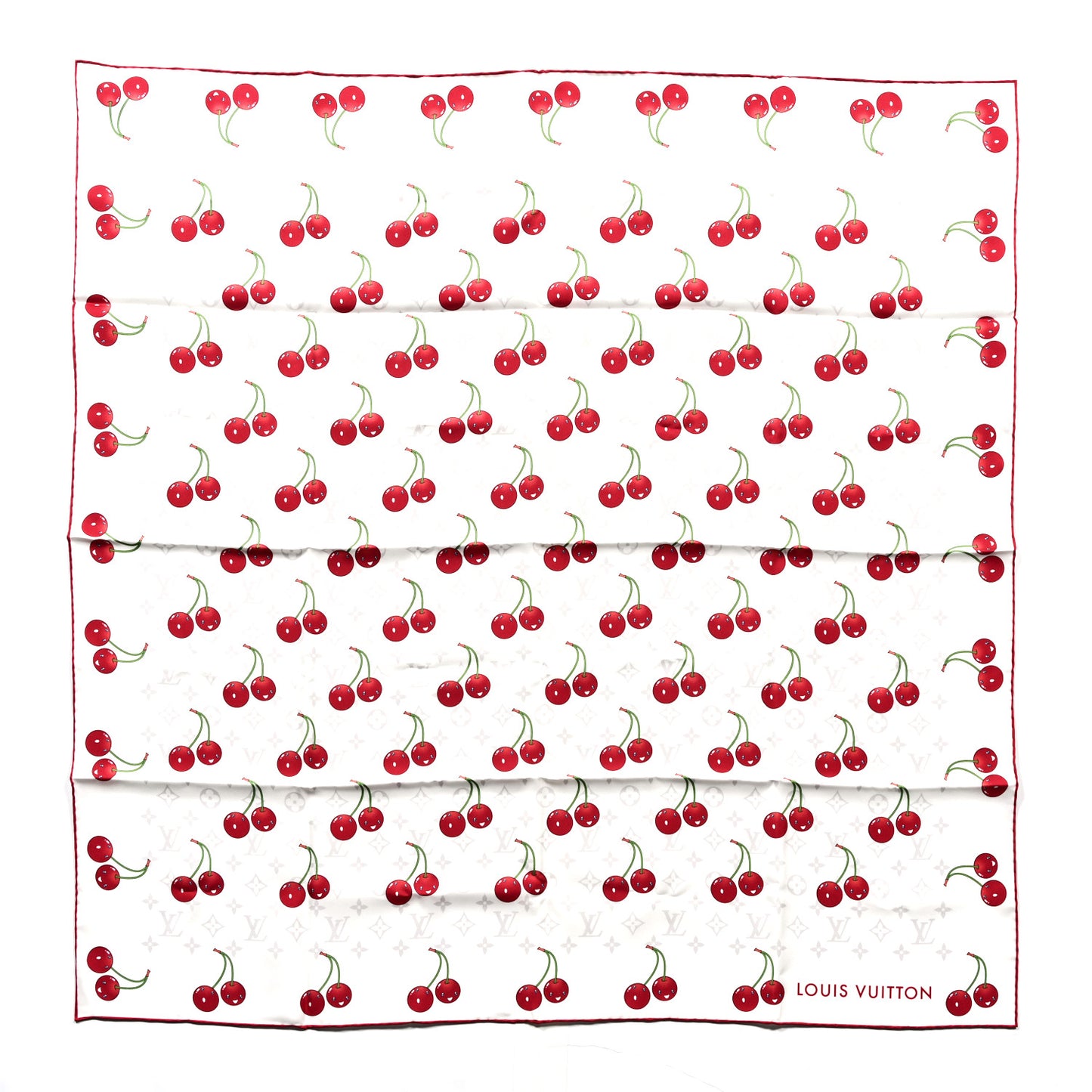 LV X TM Silk Monogram Cerises Square Scarf 90 White