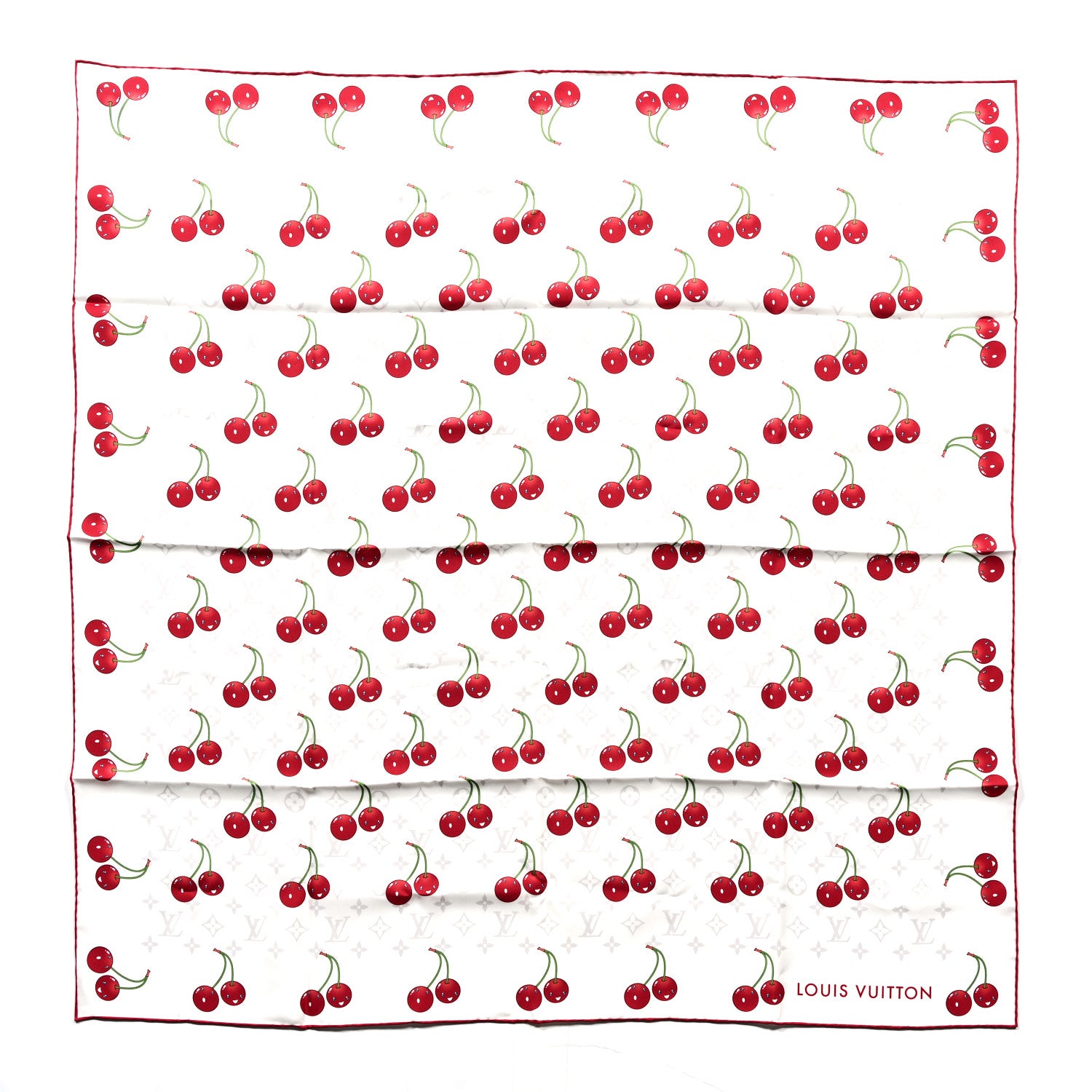Louis Vuitton LV X TM Silk Monogram Cerises Square Scarf 90 White 1 of 3