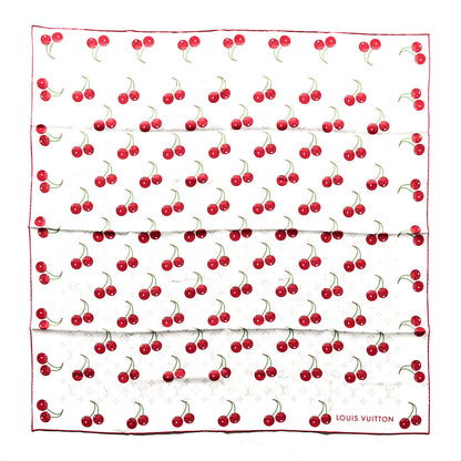 Louis Vuitton LV X TM Silk Monogram Cerises Square Scarf 90 White 1 of 3