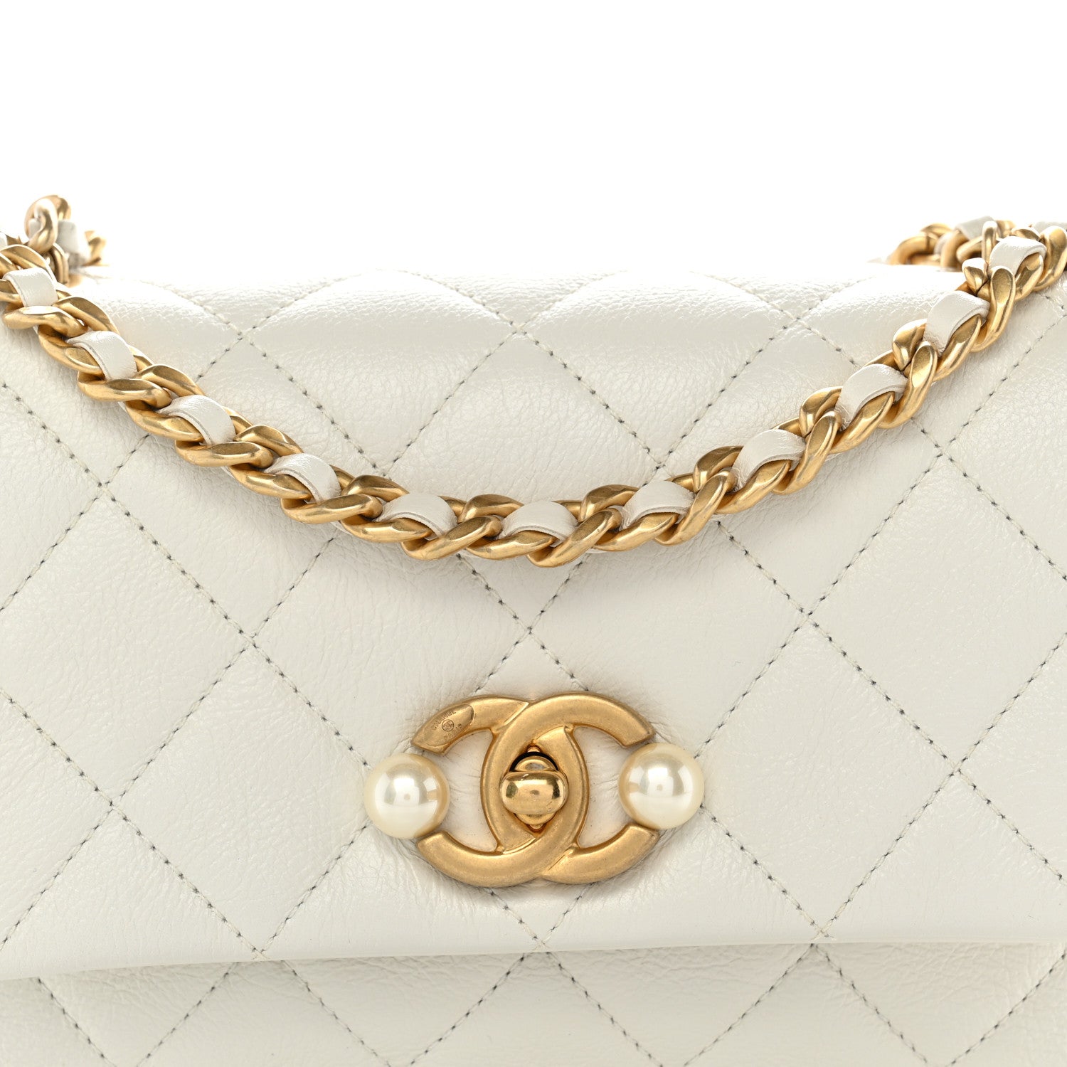 Chanel Glazed Calfskin Quilted Mini Pearl Side Flap White 8 of 10