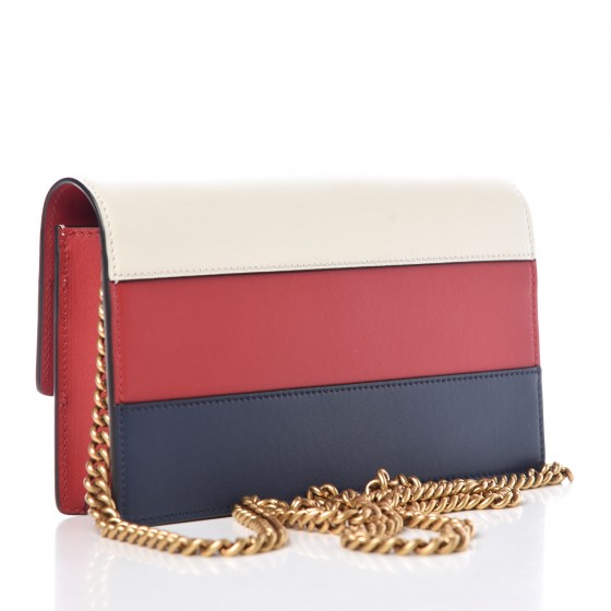 Gucci Calfskin Queen Margaret Chain Wallet Blue Agata Hibiscus Red Mystic White 3 of 6