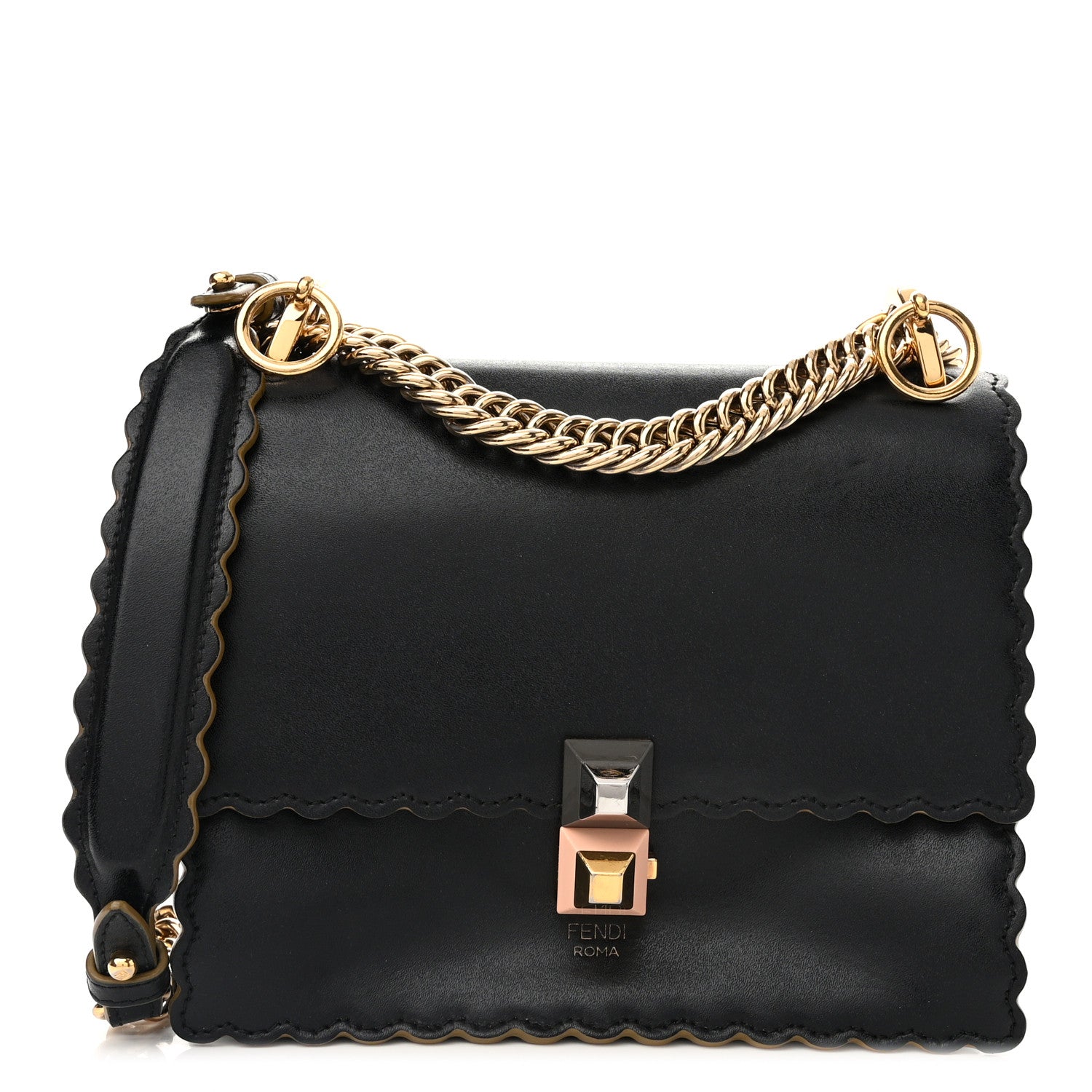 Fendi Vitello Liberty Scalloped Studded Small Kan I Shoulder Bag Black 1 of 13