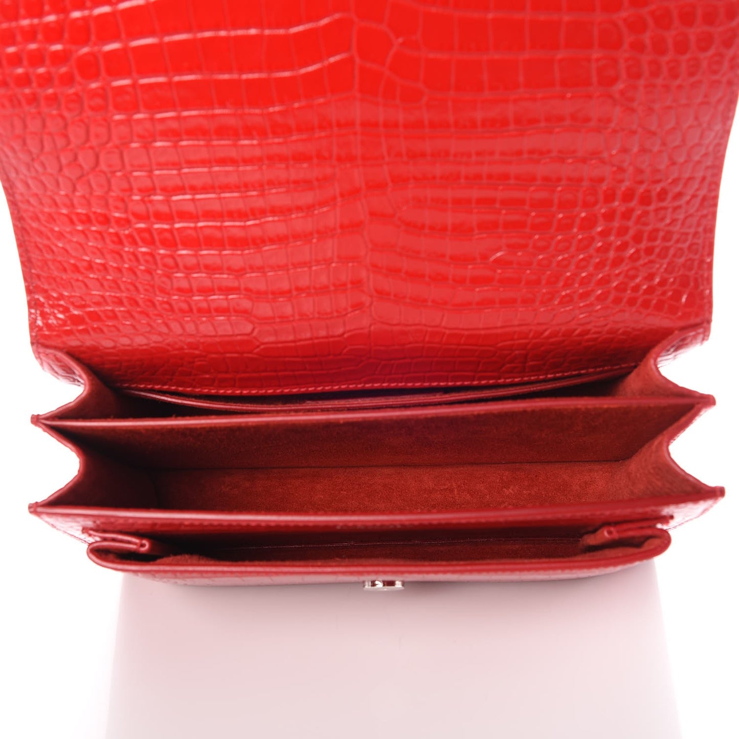 Calfskin Crocodile Embossed Medium Monogram Sunset Rouge Eros