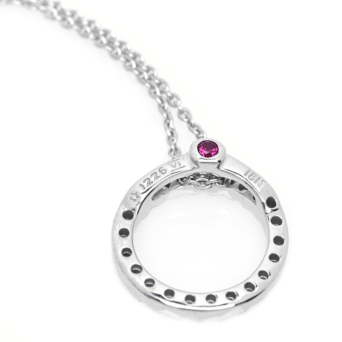 18K White Gold Diamond Extra Small Circle Pendant Necklace