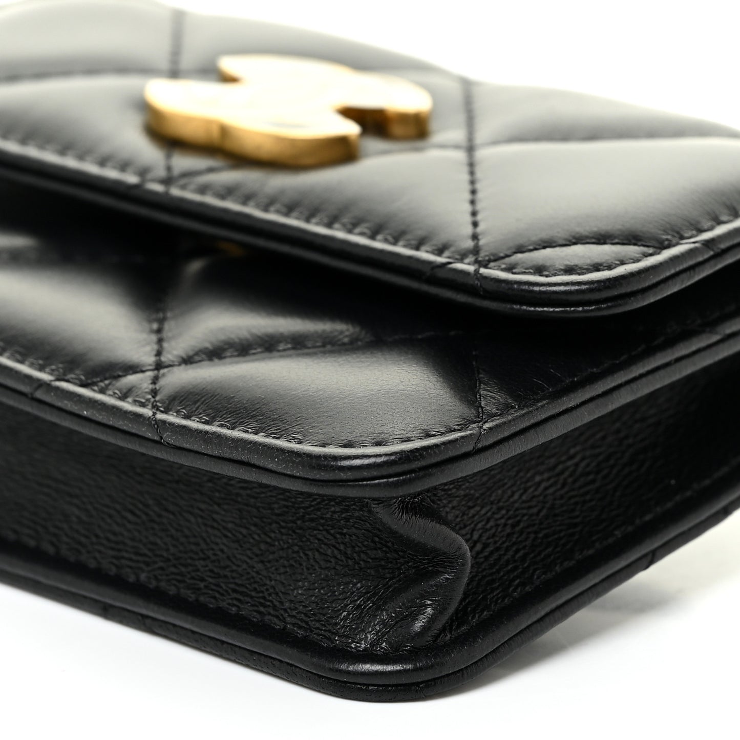 Lambskin Enamel Quilted Pending CC Flap Belt Bag Black