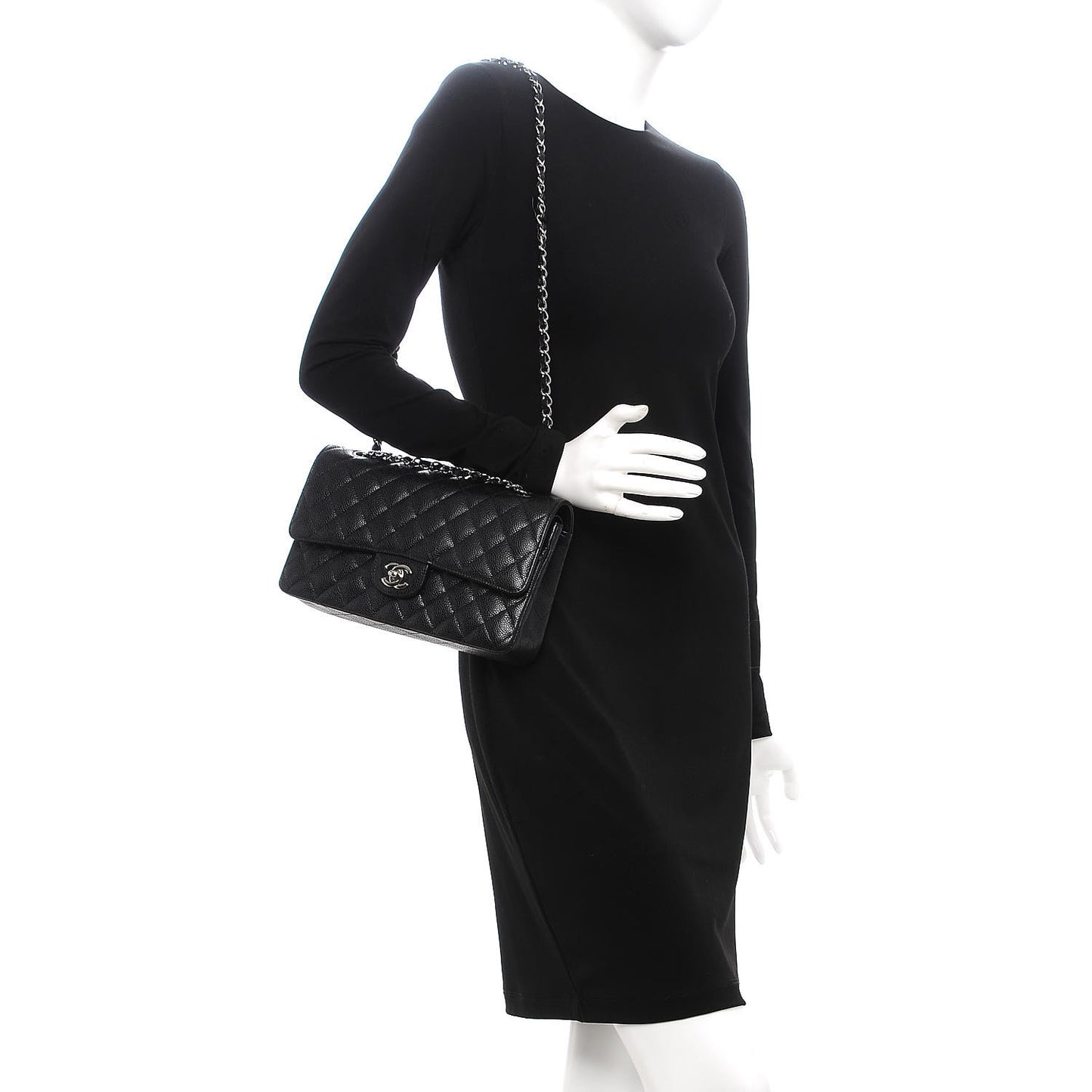 Caviar Quilted Medium Double Flap Black