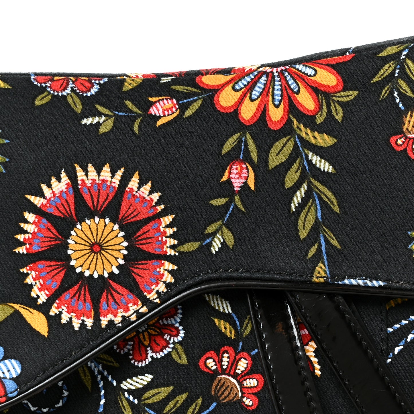 Canvas Floral Saddle Bag Black