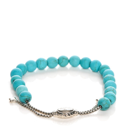 David Yurman Sterling Silver Turquoise 8mm Spiritual Beads Adjustable Bracelet 1 of 5