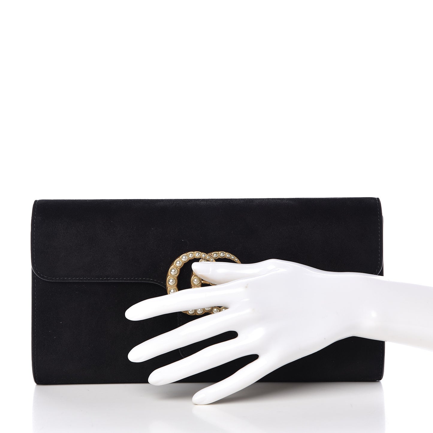 Suede Pearly GG Marmont Clutch Black