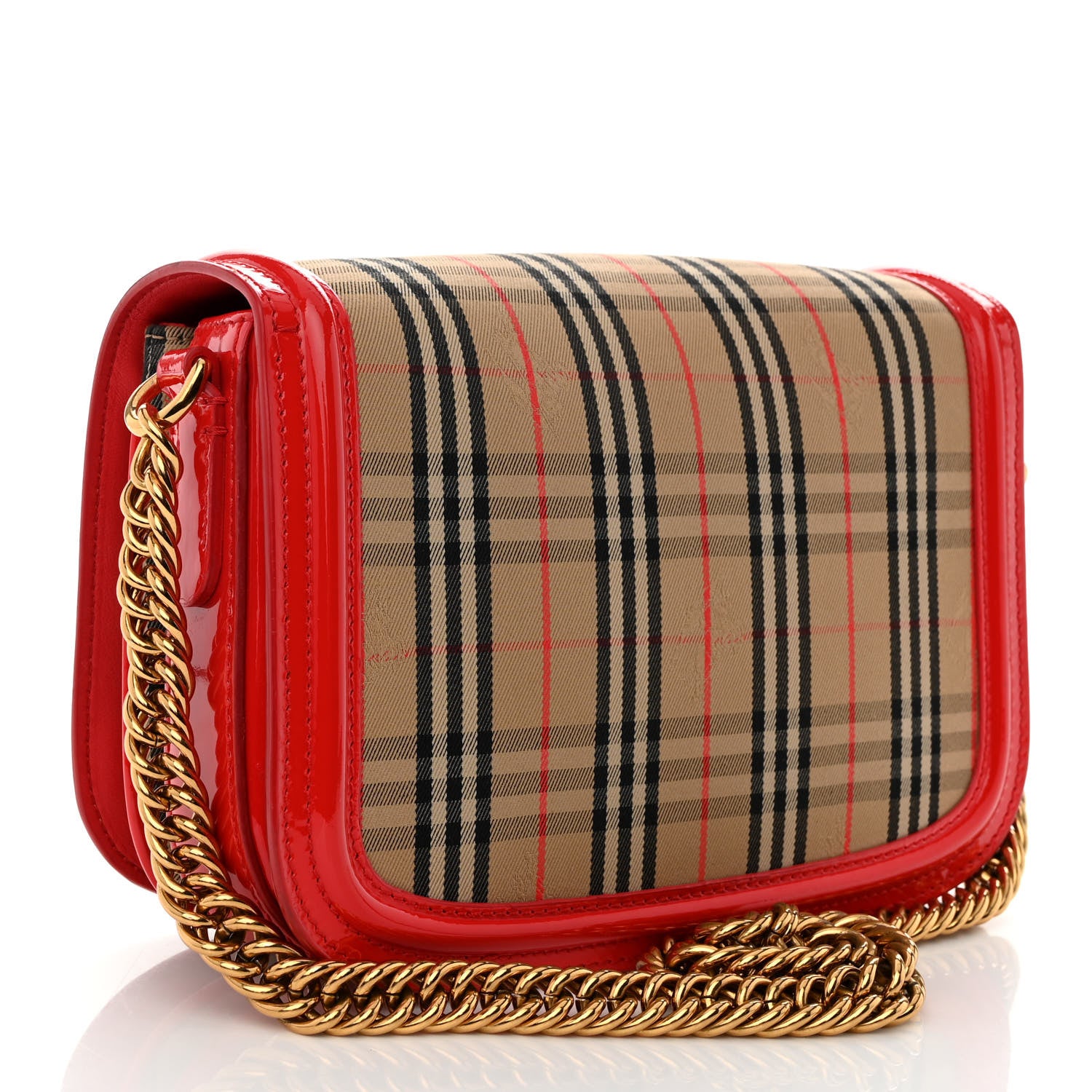 Burberry Patent 1983 Knight Check Link Shoulder Bag Bright Red 3 of 11
