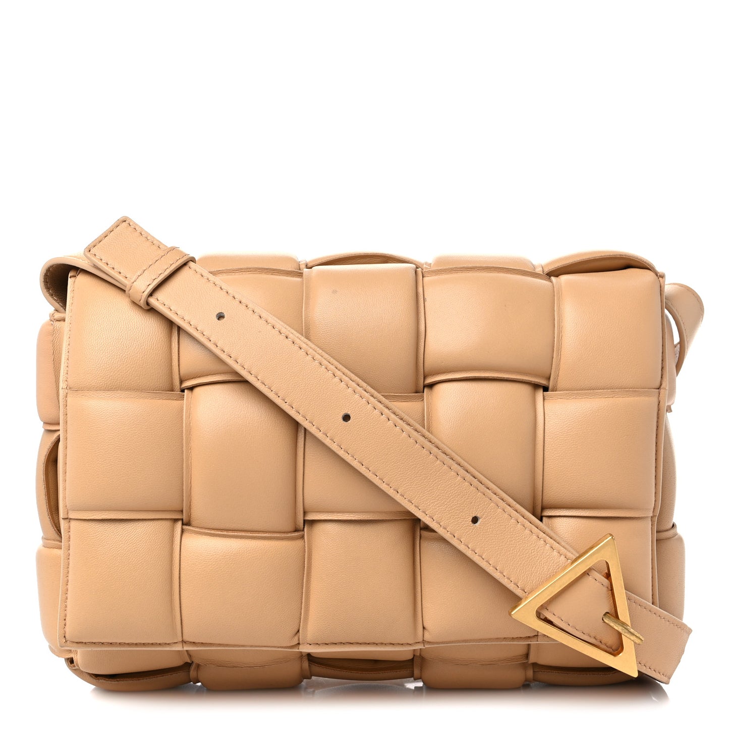 Nappa Maxi Intreccio Padded Cassette Crossbody Bag Almond