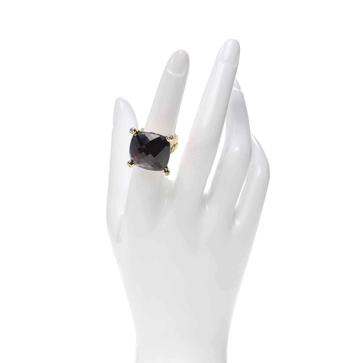 David Yurman 18K Yellow Gold Diamond Garnet 20mm Cushion On Point Ring 53 6.5 2 of 6