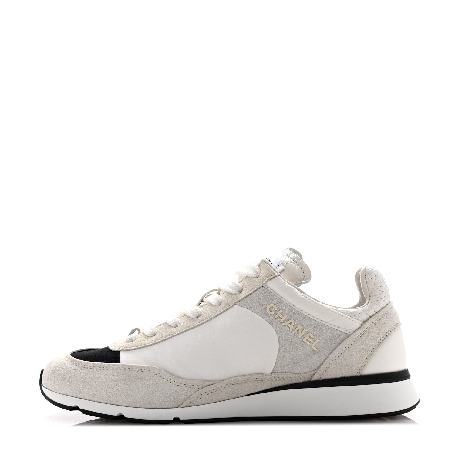 Chanel Nylon Suede Kidskin Calfskin Logo Sneakers 39 White Black 1 of 12