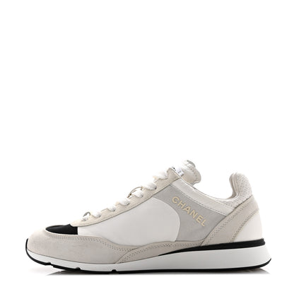 Chanel Nylon Suede Kidskin Calfskin Logo Sneakers 39 White Black 1 of 12