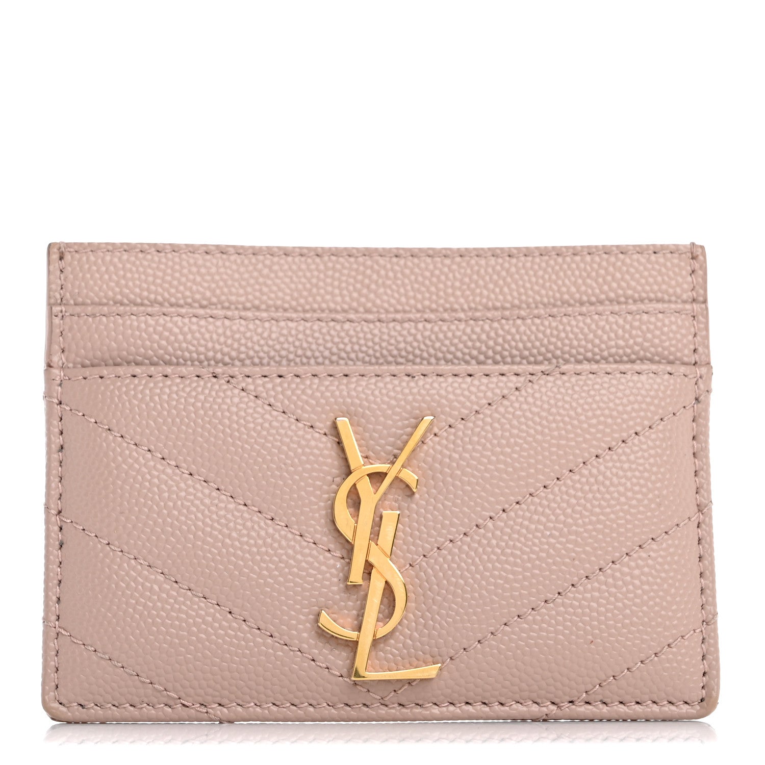 Saint Laurent Grain De Poudre Matelasse Chevron Monogram Credit Card Case Pale Pink 1 of 16