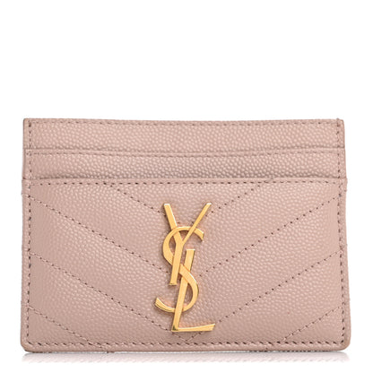 Saint Laurent Grain De Poudre Matelasse Chevron Monogram Credit Card Case Pale Pink 1 of 16