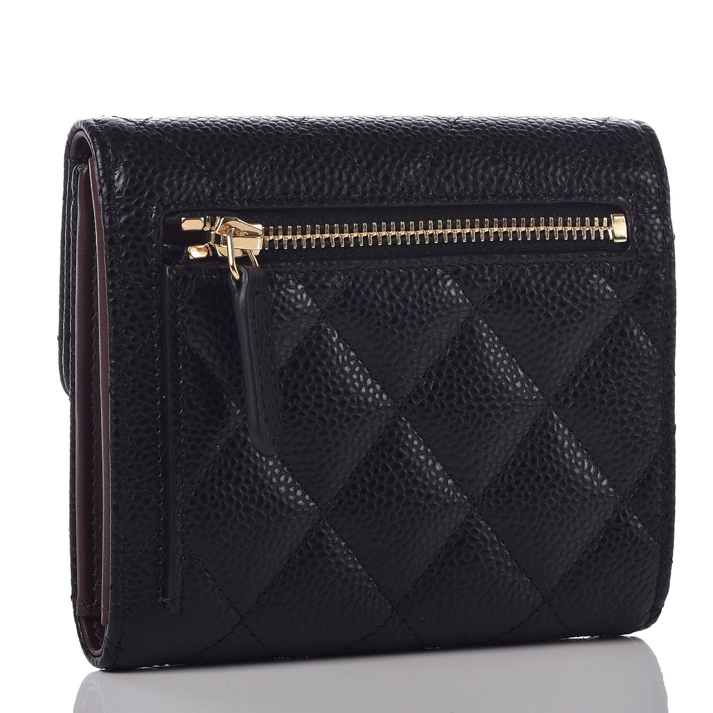 Caviar Quilted Compact Flap Wallet Black