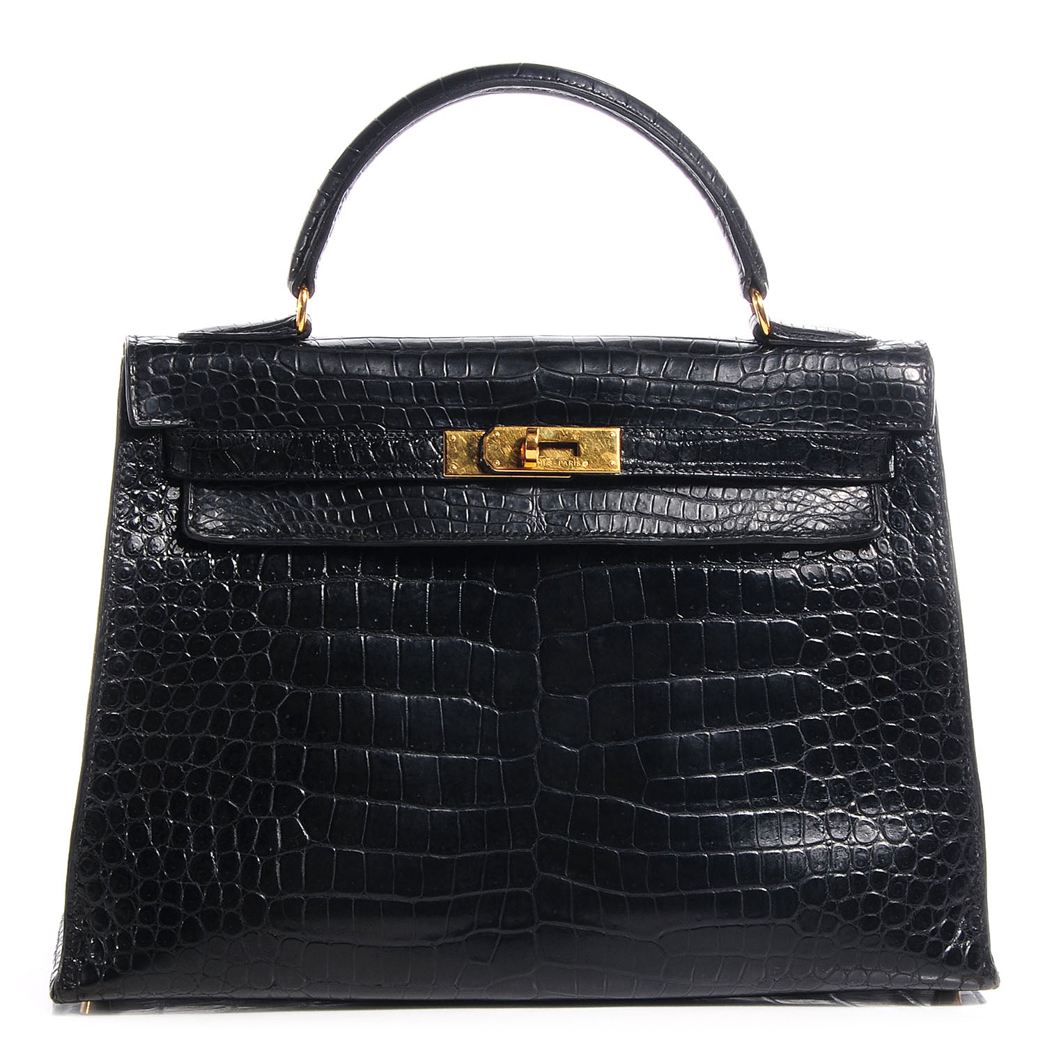Hermes Shiny Porosus Crocodile Kelly Sellier 32 Black 1 of 9