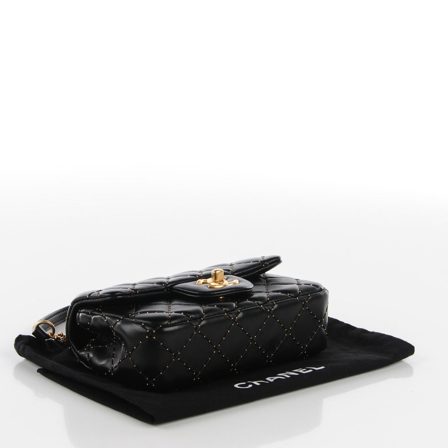 Lambskin Quilted Extra Mini Beaded Flap Black