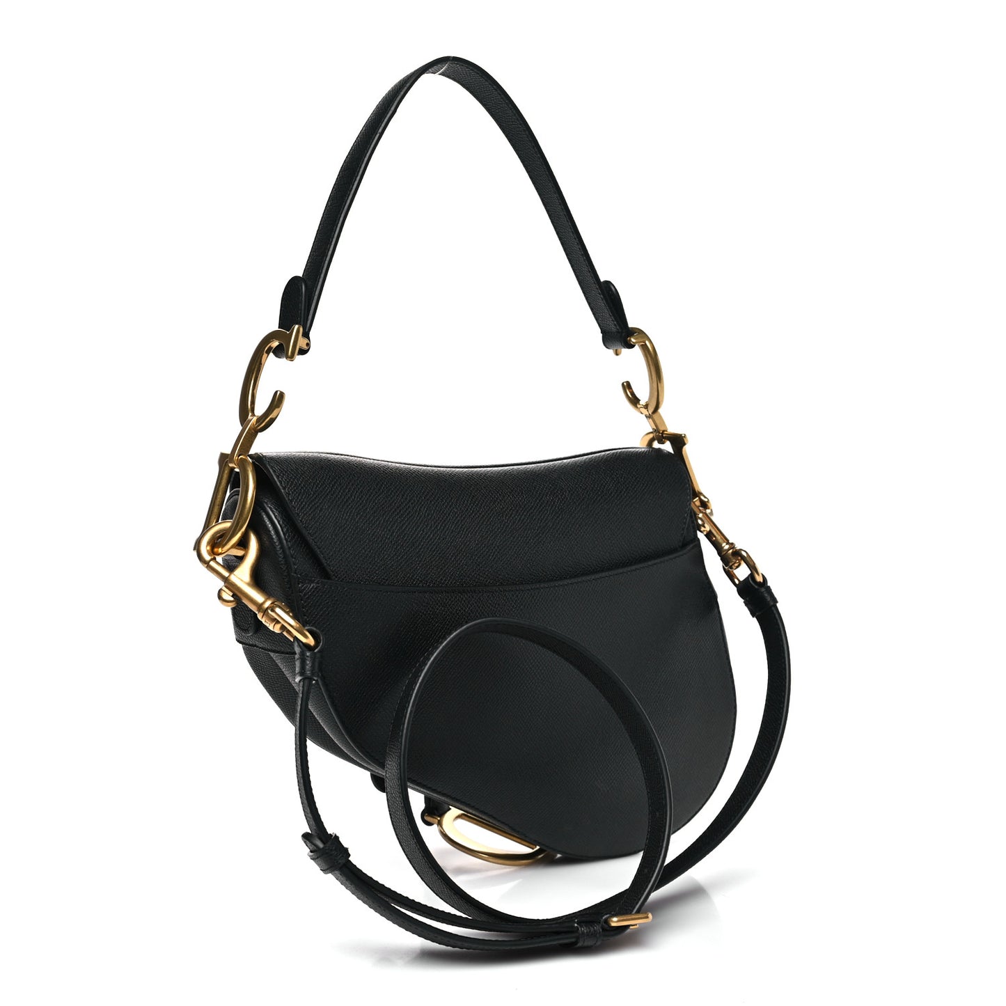 Grained Calfskin Saddle Bag With Strap Black