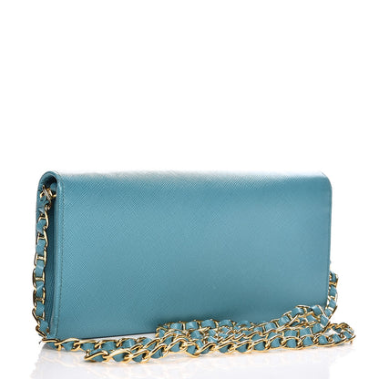 Prada Saffiano Metal Oro Chain Wallet Turchese 3 of 10