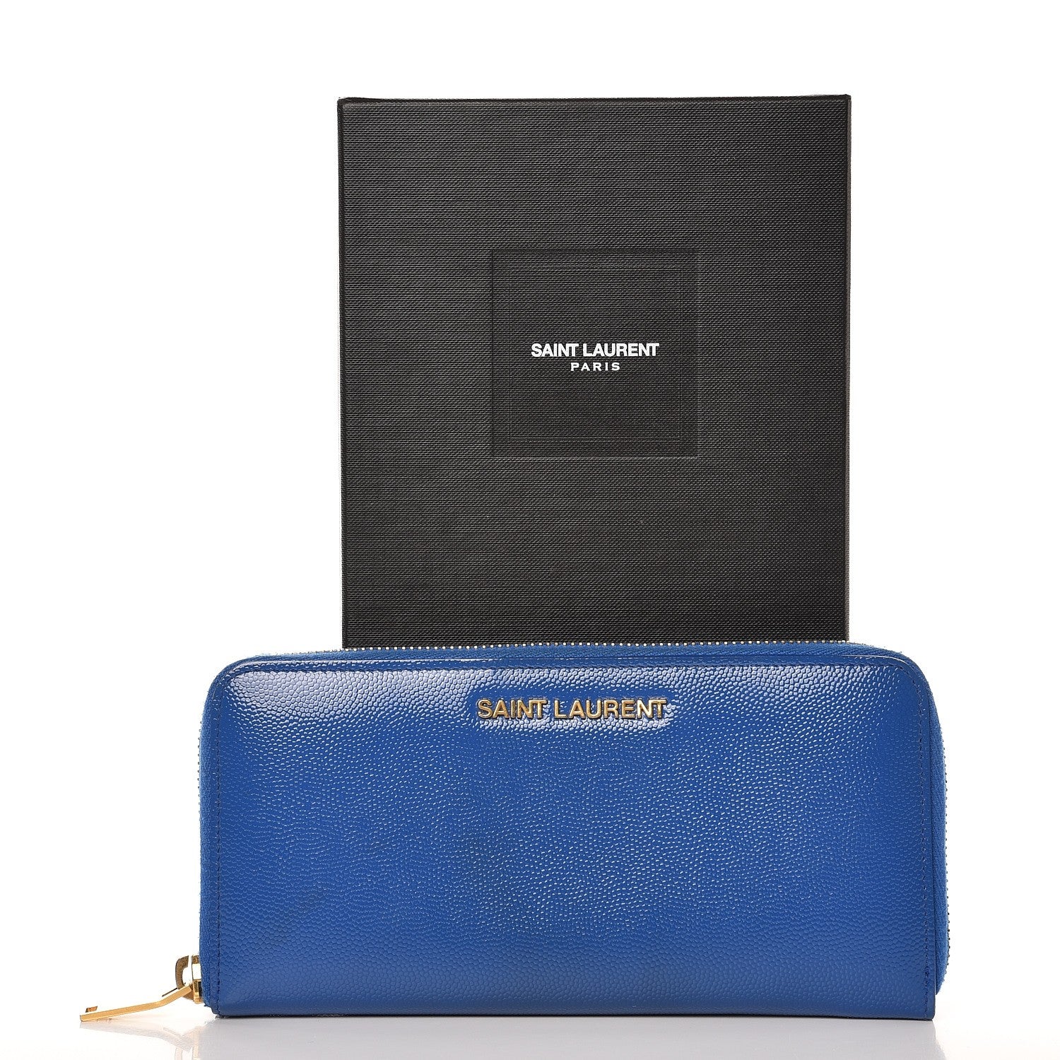 Saint Laurent Patent Grain De Poudre Classic Letters Zip Around Wallet Royal Blue 10 of 10
