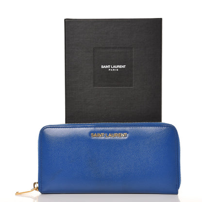 Saint Laurent Patent Grain De Poudre Classic Letters Zip Around Wallet Royal Blue 10 of 10