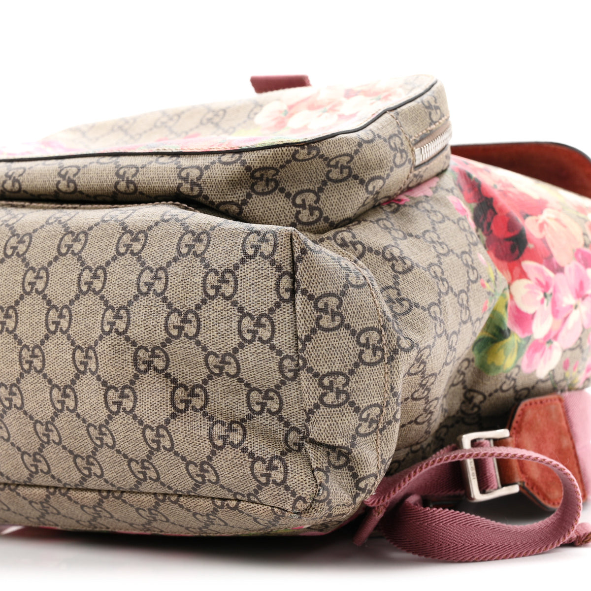 Gucci GG Supreme Monogram Blooms Medium Single Buckle Backpack Beige Multicolor Dry Rose 10 of 10