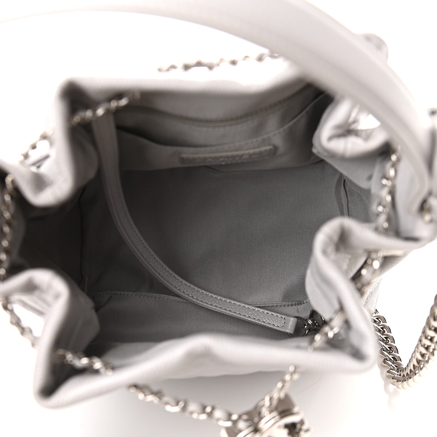 Caviar Quilted Small Chain Bucket Bag Light Gray