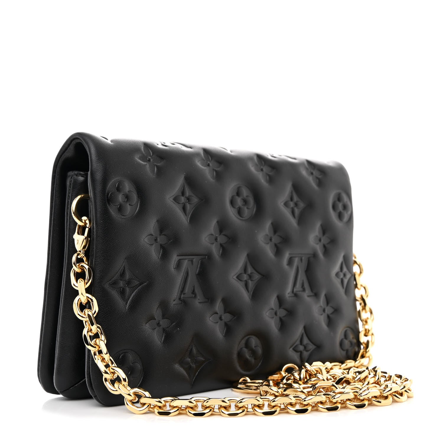 Louis Vuitton Lambskin Embossed Monogram Pochette Coussin Black 3 of 9