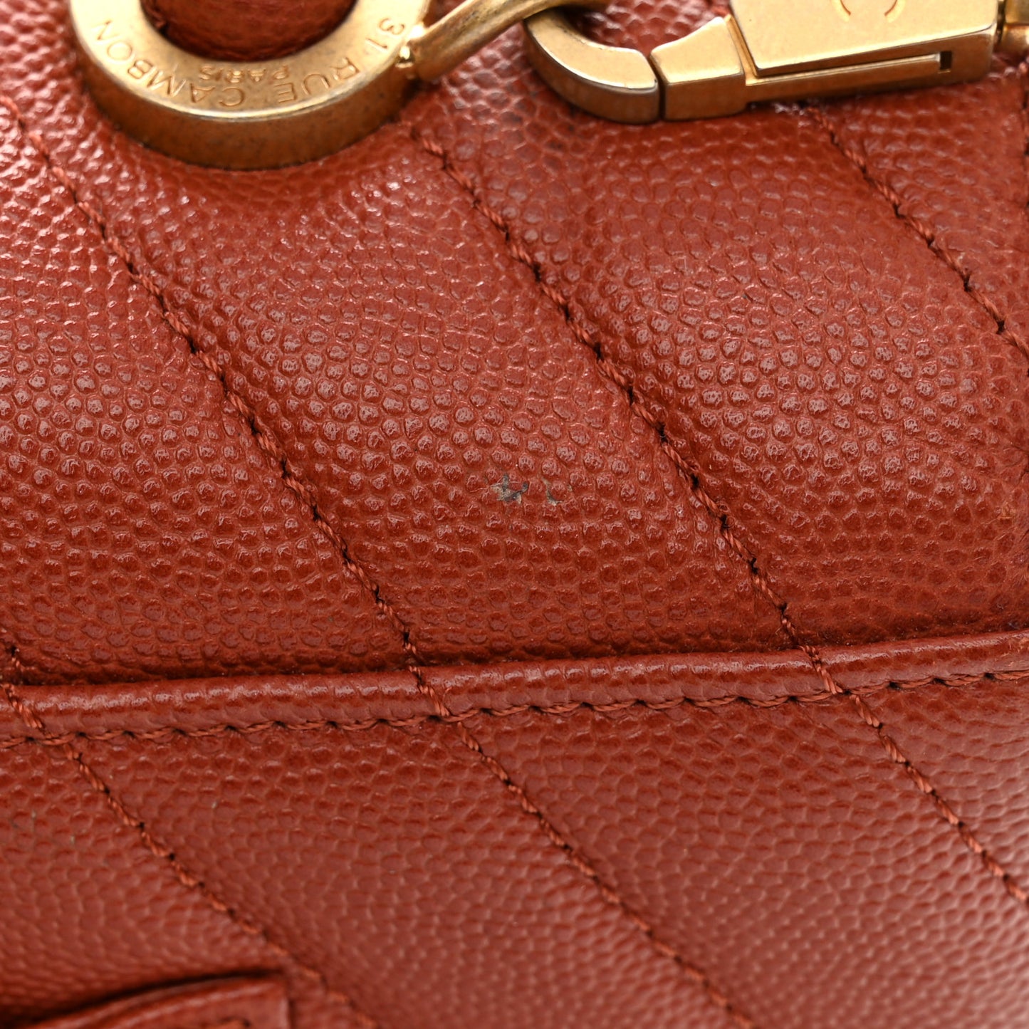 Caviar Chevron Quilted Small Coco Handle Flap Dark Orange