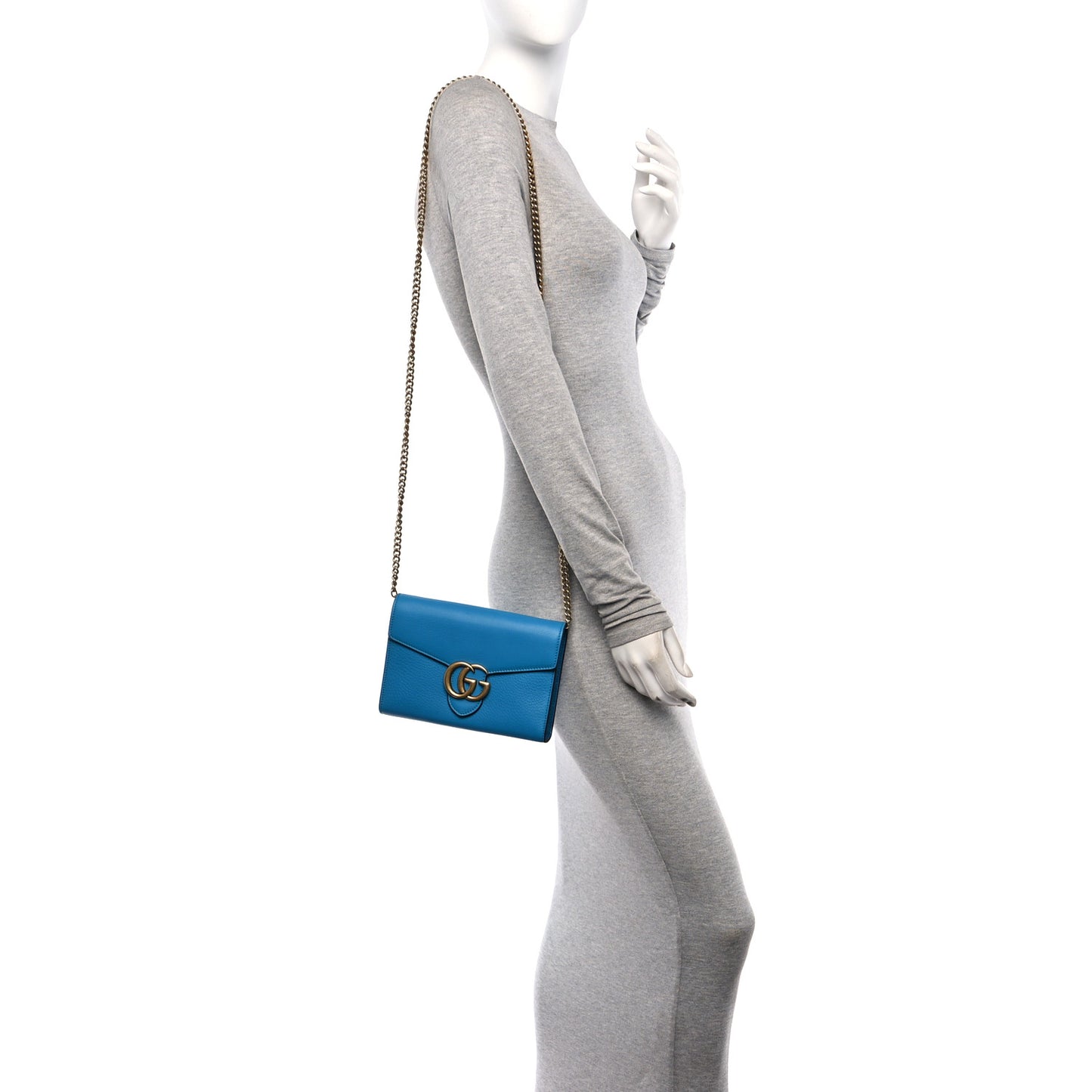 Calfskin GG Marmont Chain Wallet Blue