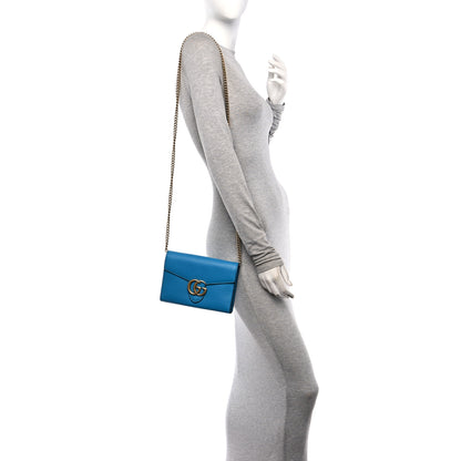 Gucci Calfskin GG Marmont Chain Wallet Blue 2 of 10