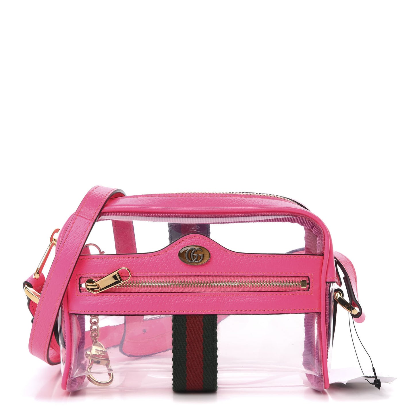 Vinyl Web Mini Ophidia Transparent Shoulder Bag Fluorescent Fuchsia