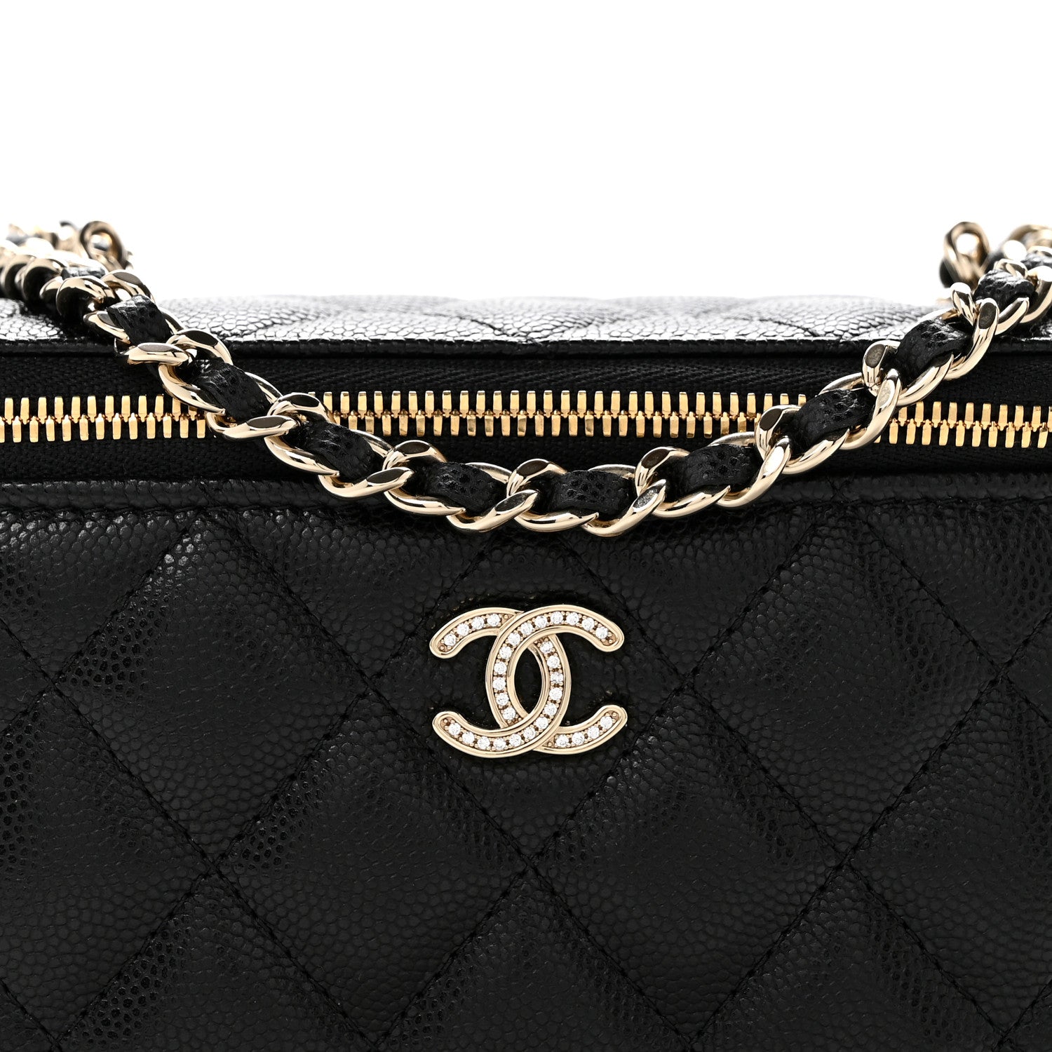 Chanel Caviar Quilted Crystal CC Logo Vanity Case With Chain Black 8 of 10